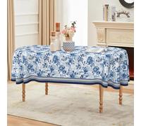 ZORKET Oval Tablecloth 52 x 70 Inch Blue, Vintage Floral Tablecloth for Oval Table, Fabric Wrinkle Free Washable Waterproof Retro Tablecloth Oval Table Cloth for Kitchen Dining Room Table