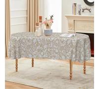 ZORKET Oval Tablecloth 60 x 84 Inch, Beige Baroque Floral Flower Oval Table Cloth, Washable Wrinkle Free Oval Table Cover for Kitchen Dinning Party