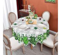 ZORKET Round St. Patrick's Day Tablecloth 60 Inch, Saint Patrick's Day Shamrock Tablecloth Round Buffalo Plaid Eucalyptus Table Cloth Decor for Dinner Party Picnic