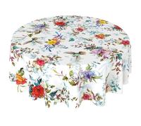 ZORKET Spring Summer Floral Tablecloth Round 60 Inch, Outdoor Tablecloth Vintage Birds Flower Table Cloth Decor for Dinner Party Picnic