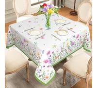 ZORKET Spring Summer Floral Tablecloth Square 60x60 Inch, Flower Square Tablecloths Stain Resistant Wrinkle Free Wildflower Table Cloth for Dinner Party Picnic Decor
