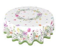 ZORKET Spring Summer Flower Tablecloth Round 60 Inch, Round Floral Tablecloth Stain Resistant Wrinkle Free Wildflower Table Cloth Decor for Dinner Party Picnic