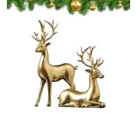 Zorkkra 2Pcs Gold Reindeer Ornaments, A Pair of Elk Statues - Christmas Table Decorations for Home - Luxury Small Reindeer Figurines for Living Room Office Desk Shelf