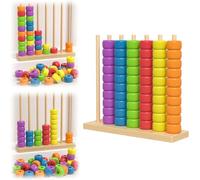 Zorkkra Colour Stack Challenge Game,Color Sorting & Stacking Toy - Wooden Educational Counting Game with Beads for Toddlers - Preschool Learning Activities for Color Recognition, Math Skills