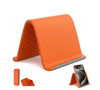 Zorkkra Flexible Silicone Foldable Phone Stand, Portable Desktop Phone Holder for Home Office, Travel-Friendly & Anti-Slip Cell Phone Stand for Desk, Bendable Freely into Any Shape (Orange)