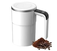 Zorkkra Smart Temperature Display Magnetic Self Stirring Cup 380ml, USB Rechargeable Automatic Coffee Cup - Portable Protein Shaker for Milkshake Smoothie (White)