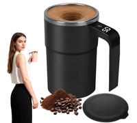 Zorkkra Smart Temperature Display Magnetic Self Stirring Cup 380ml, USB Rechargeable Automatic Coffee Cup - Portable Protein Shaker for Milkshake Smoothie (Black)
