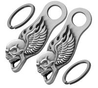 Zorleniva Motorcycle Bell Hanger 2 Packs Skull Wing Guardian Gremlin Bells Hangers Accessory with 2 Key Chain Rings, Antique Silver, Medium