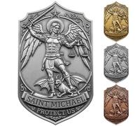 Zorleniva St Michael Archangel Medal for Car Visor Clip, 3D Engraved Holy Archangel Michael New Vehicle Accessories, Divine Protection and Safe Travel (Antique Silver)
