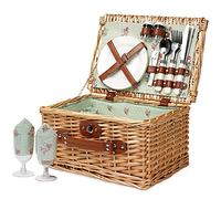ZORMY Wicker Picnic Basket for 2, Willow Hamper Basket Sets, Handmade 2 Person Picnic Basket with Utensils Cutlery Perfect for Picnic, Camping Flower