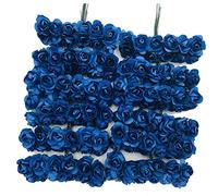 zorpia Mini Fake Rose Flower Heads 144pcs Mini Artificial Mulberry Paper Roses Flower with Wire Stem DIY Wedding Flowers Accessories Make Bridal Hair Clips Headbands Dress (Navy Blue)