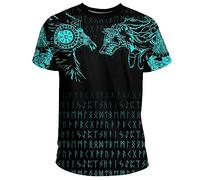 ZORQ Fenrir and Raven 3D Printed T-Shirt Mens Norse Mythology Gym Muscle Quick Dry Short Sleeve, Viking Runes Workout Shirt Celtic Pagan Gifts for Men,Blue,L