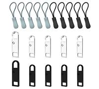 ZORRA 20 PCS Zipper Pull Replacement, Black and Silver Metal Zipper with Zipper Extension Pulls, Zipper Set for Clothes Coat Backpacks Suitcases Zip Repair Kit (10 Metal Zipper, 10 Zipper Extension)