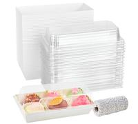 ZORRITA 50 Pack Charcuterie Boxes with Clear Lids, 7.5 Inch Small Paper Charcuterie Boxes To Go Treat Containers for Desserts, Cookies, Sandwich, Pastry, Strawberries and Cupcakes (White)