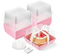ZORRITA 7 x 7 x 4 Inches Paper Cake Boxes with Clear Lids, 20 Pack Disposable Charcuterie Boxes Square Food Containers for 4-6 Inch Cake, Dessert, Pie, Cupcake, Bakery (Pink)