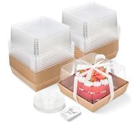 ZORRITA 7 x 7 x 4 Inches Paper Cake Boxes with Clear Lids, 20 Pack Disposable Charcuterie Boxes Square Food Containers for 4-6 Inch Cake, Dessert, Pie, Cupcake, Bakery (Brown)