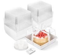 ZORRITA 7 x 7 x 4 Inches Paper Cake Boxes with Clear Lids, 20 Pack Disposable Charcuterie Boxes Square Food Containers for 4-6 Inch Cake, Dessert, Pie, Cupcake, Bakery (White)