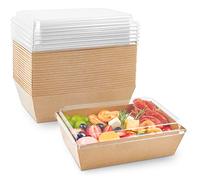 ZORRITA 8 x 6 Inch Paper Charcuterie Boxes with Clear Lids, 20 Pack Large Disposable Take Out Bakery Boxes, To Go Containers for Cake Slice, Cupcakes, Sandwiches, Cookies, Cocoa Bombs, Salads (Brown)