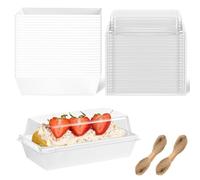ZORRITA To Go Dessert Boxes, 6 x 3 Inches, White, 50 Pack | Clear Lids, Small Treat Box, Paper Charcuterie Container, For 2 Cupcakes Muffins Sandwich Strawberries