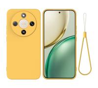 ZORSOME Compatible with Honor Magic 8 Lite 5G Overseas Edition Phone Case W Wrist Band, Thin Slim Liquid Silicone Soft Rubber Gel TPU Full Camera Protection Bumper Pure Color Simple Cover,Yellow