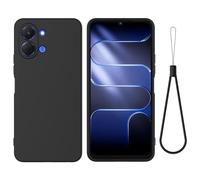 ZORSOME Compatible with Tecno Pop 20 4G Phone Case W Wrist Band, Thin Slim Liquid Silicone Soft Rubber Gel TPU Full Camera Protection Bumper Pure Color Simple Cover,Black