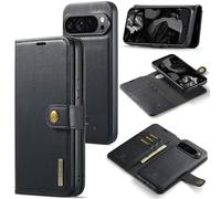 ZORSOME DG.MING Genuine Leather Wallet Case for Google Pixel 9 Pro XL 2024, Detachable 2 in 1 Split Leather Wallet Phone Case, Magnetic Case (Black)