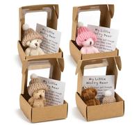 Zoruam 4 PCS My Little Worry Bear in a Box, Mini Plush Teddy Bear Set, Little Bear in a Box Gift for Friends Family Children, Decoration Positive with Cards & Hats (4pcs)