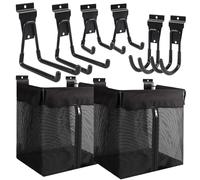 ZORUNNA Mesh Slatwall Basket with Zipper, 6PCS Heavy Duty Slatwall Hooks,16x15x11 Inch Garage Storage Mesh Basket,Easy to Install Slatwall Accessories for Shop Gym Toy Display Storage Panel.