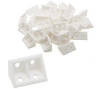 Zorveiio 0.7” White Plastic Right Angle Bracket L Brackets, 90 Degree Corner Brace Corner Support for Wood Shelf Chair Cabinet Box (50 Pcs)