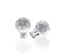 Zorveiio 1-3/4 Inches Crystal Lamp Finials Decorative, Diamond Lamp Shade Finial with Silver Base Lamp Topper Knob Faceted Ball Finial Lamp Cap glass Finials for Lamp Shade- Clear, 2 Piece