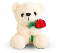 ZORVEXLYNX 25CM Rose Bear, Bears, White Bear with Rose 25cm Cuddly Cute Soft Plush Toy With Red Roses Stuffed Pillow Doll Stuffed Animals Gifts for Romantic Occasions, Anniversaries