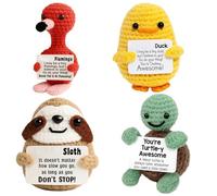 ZORVEXLYNX 4PCS Positive Crochet Animals, Emotional Support Gift, Uplifting Decor for Car and Desk, Great Thoughtful Positivity Gift for Graduation, Mental Health and Exams