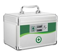 ZORVIDSON Lockable Medicine Box, Medication Storage, First Aid Safe Empty Box, Layered Aluminum Daily Medicine Lock Box with Key 10 x 6.88 x 6.88 Inch(Small - 10inch)