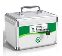 ZORVIDSON Lockable Medicine Box, Medication Storage for Home, First Aid Safe Empty Box, Layered Aluminum Daily Medicine Lock Box with Key for Home&Travel 25 * 17.5 * 17.5 cm(Small - 10inch)