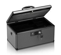 ZORVIDSON Medicine Lock Box with Key,Portable Medication Lock Box with Handle, Medicine Storage Box with Removable Tray for Home, 40.5 * 23.5 * 19 cm (Black, Extra Large)