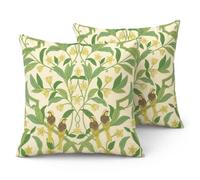 Zorvix 2pcs William Morris Cushion Covers 45x45cm, Double Sided Green Boho Botanical Floral Throw Pillow Cases, Soft Peach Skin Velvet Decorative Cushion Covers for Living Room Sofa Couch