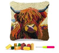 Zorvix Highland Cow Cushion Covers Latch Hook Kits for Adults, 3D DIY Latch Hook Cushion Kits, Highland Cow Crochet Cushion Covers Craft Kits for Adults Beginners, 45x45cm
