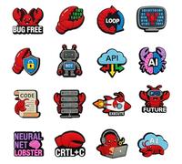 Zorvix Neural Net Lobster Shoe Charms, 16pcs Coding & Programmer Charms for Clogs, AI, Bug Free Themed Clog Accessories, Pvc Summer Shoe Decorations, Funny IT Gifts for Developers