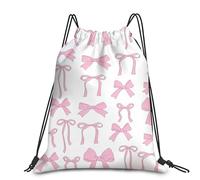 Zorvix Pink Bow Drawstring Bags, Large Capacity Drawstring Backpack for Women Girls, Girls Swimming Bag For Swimming Activities, Swim Bag For School Swimming Travel Fitness Climbing Hiking Picnic