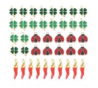 ZORVUJI 40 Pieces Lucky Charms Four Leaf Clover Ladybird and Chilli Metal Charms for DIY Jewelry Bracelets Necklaces Wedding Favors