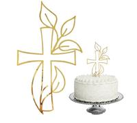 ZORVUJI First Holy Communion Cake Topper, Gold Cross First Communion Decoration for Girl Boy, Leaves Design for Christening