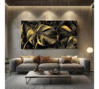 ZORYAN Abstract Leaf Wall Art for Bedroom Gold Tropical Plant Large Canvas Pictures for Living Room Elegant Monstera Paintings Home Decor 50x100 cm