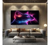 ZORYAN Animal Cat Frameless Large Canvas Wall Art Neon Canvas Print Poster for Living Room Wall Art Decor, Pictures for Home Office Restaurant, 60x120cm