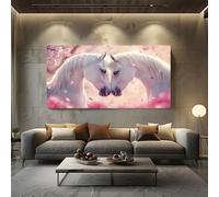 ZORYAN Animals Horse Canvas Wall Art Floral Cherry Blossom Large Pictures for WallsRomance Love Couple Home Artwork for Living Room Bedroom Frameless 70x140 cm