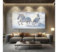 ZORYAN Animals Horse Extra Large Wall Decor Winter Snow Canvas Modern Canvas Prints Fantasy Wildlife Abstract Painting for Kitchen Office Restaurant, Framed 60x120 cm