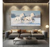ZORYAN Animals Horse Framed Canvas Wall Art for Bathroom Hallway Decor Scenery Winter Canvas Print Rural Snow Wall Painting 80x120 cm
