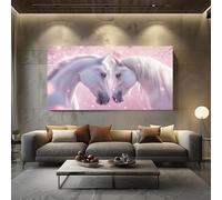 ZORYAN Animals Horse Large Canvas Wall Art Floral Cherry Blossom Canvas Print Romance Love Couple Artwork for Living Room Bedroom Home Decor, Frameless 50x100 cm