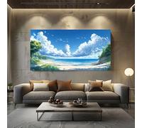 ZORYAN Anime Beach Wall Art for Bedroom Nature Ocean Large Canvas Pictures for Living Room Landscape Cloud Paintings Home Decor 50x100 cm