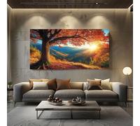 ZORYAN Autumn Tree Extra Large Canvas Prints Landscape Sun Wall Art for Living Room Nature Scenery Leaves Paintings for Bedroom Office Home Decor Framed 60x120cm