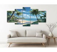 ZORYAN Beach Palm Tree 5 Piece Canvas Wall Art Green Painting on Canvas Prints Modern Artwork Pictures for Living Room, Bedroom Home Decor, Framed Ready to Hang 100x50 cm